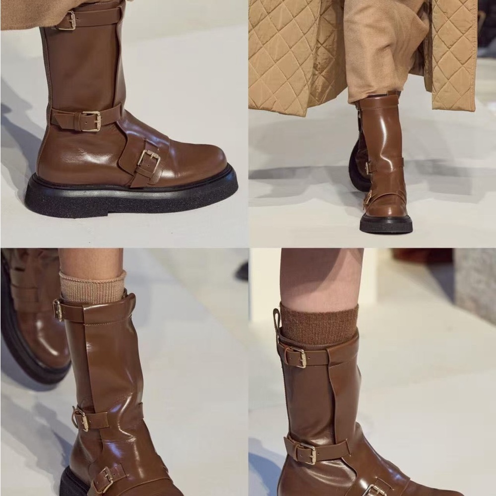 Max Mara Brown Leather Boots with Buckles